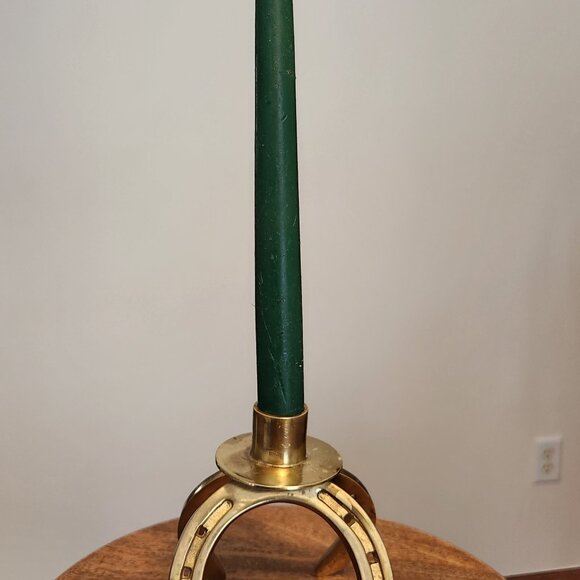 Vintage Solid Brass Double Horseshoe Candle Holder - Picture 10 of 11